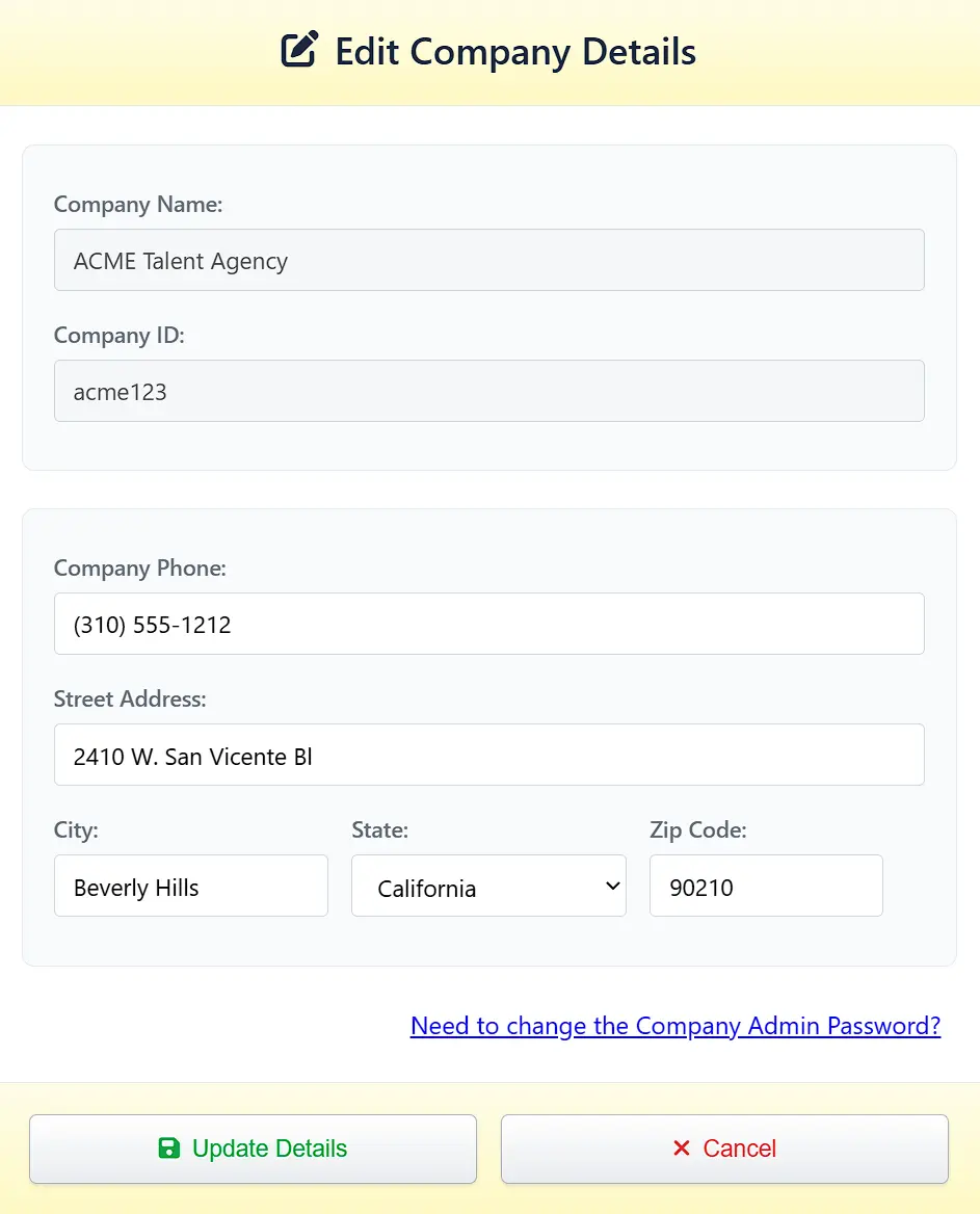 Editing company information