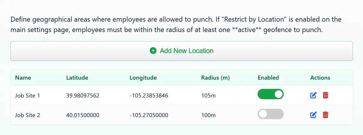 Location restriction settings configuration