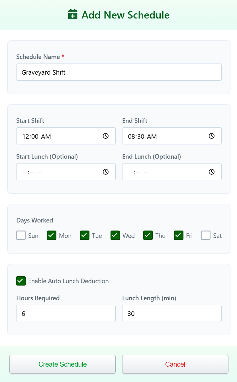Add new schedule form