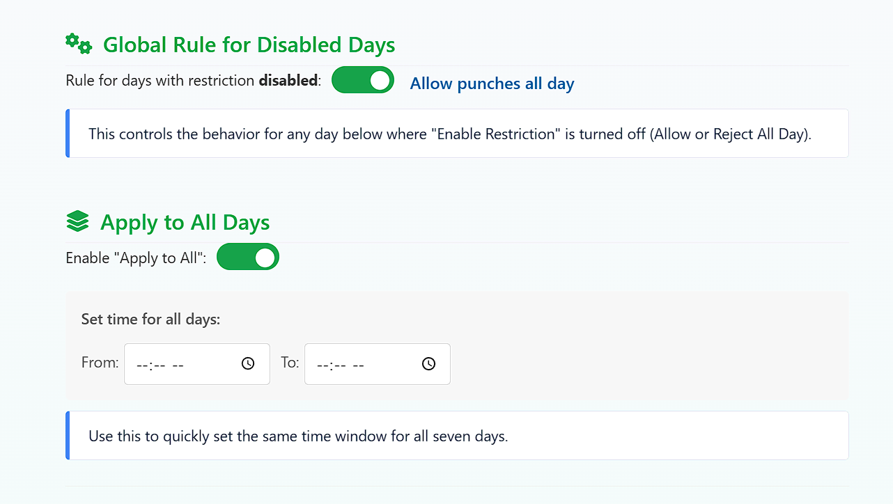 Time restriction settings configuration